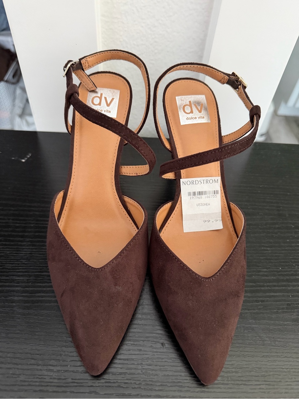 DV by Dolce Vita Dark Brown Suede Pointed Toe Ankle Strap Heels